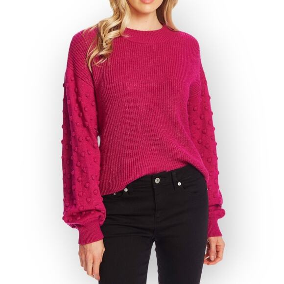 Vince Camuto Pink‎ Magenta Knit Sweater Bobble Stitch Puff Sleeve Ladies Small - Picture 1 of 15